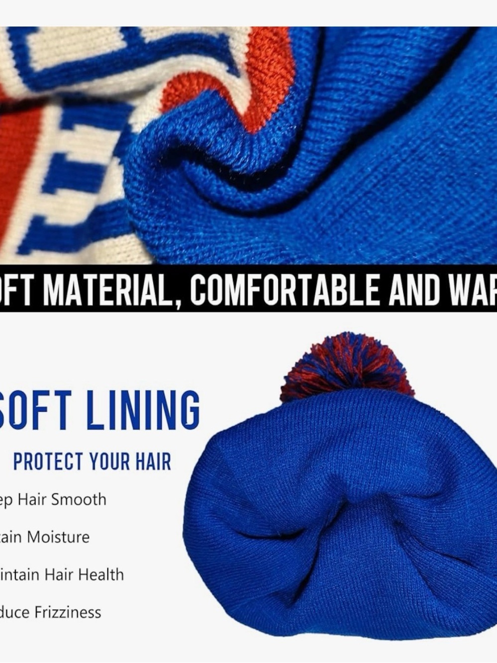 BUFFALO Knit Pom Beanie - Blue & Red - Picture 4 of 4